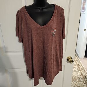 Torrid Women's V-Neck Top with Mushroom Embroidery - Brown